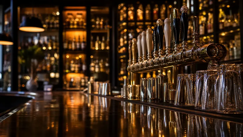 Tap handles and glassware on a polished bar, Minnesota Liquor License Guide