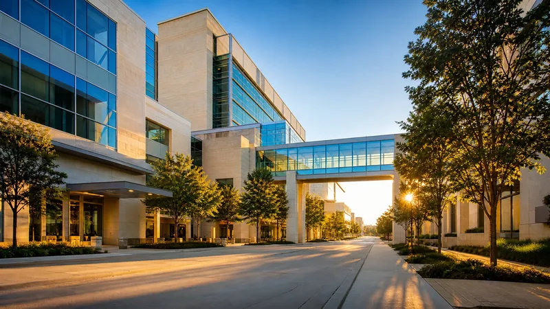 Medical-campus city downtown street of limestone and glass buildings with a skyway bridge and mature street trees, Rochester MN Business License Guide