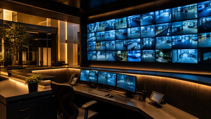Security desk with a wall of camera monitors, How to Start a Security Guard Company in Minnesota
